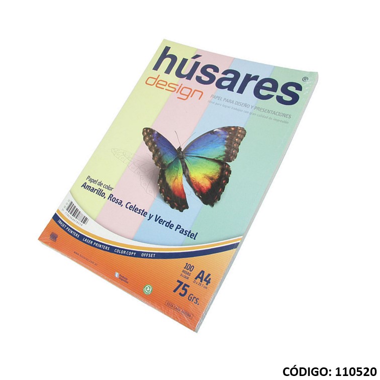 Resma color husares pastel 75g. a4 x100 surtido
