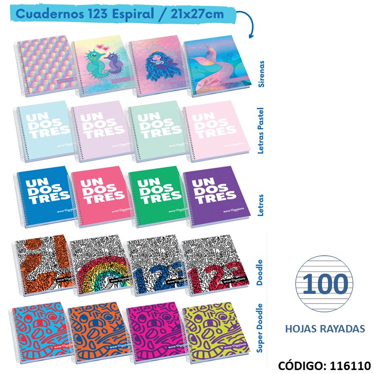 Cuaderno t/e 21x27 triunfante 123 fantasía 100h