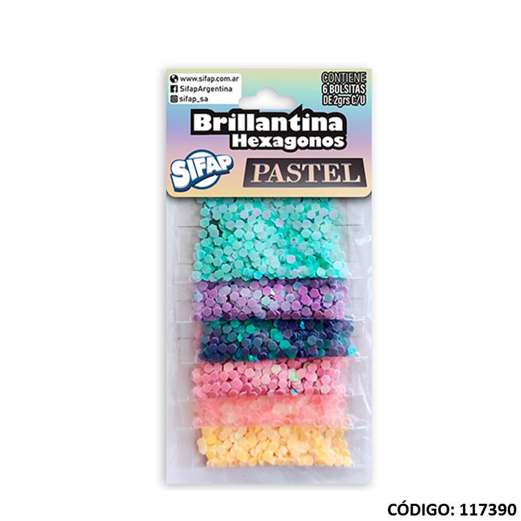 Artículo brillantina sifap hexagonos pastel
