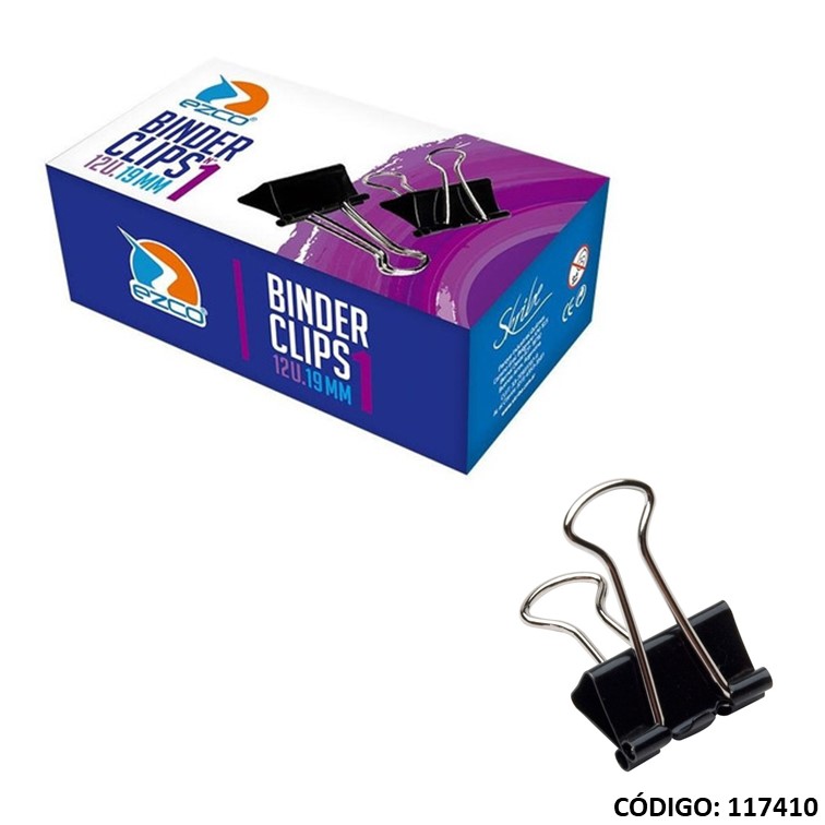 Aprietap binder clips neg. 19mm caja