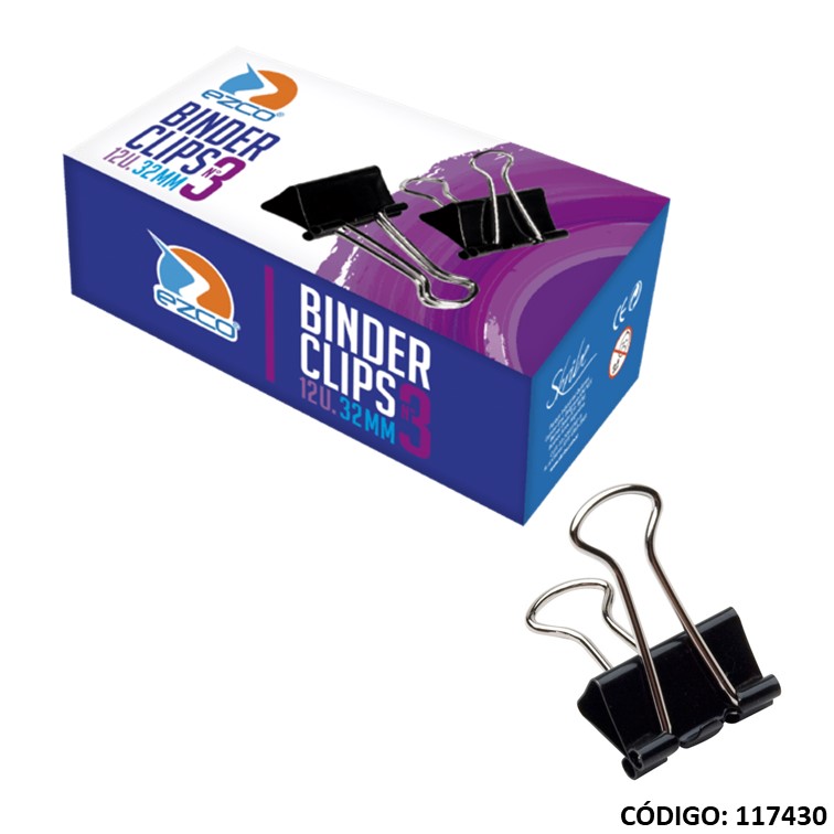 Aprietap binder clips neg. 32mm caja