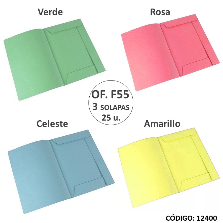 Carpeta cartul. 3 sol. oficio f55 colores