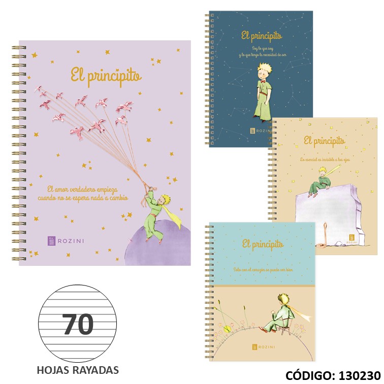 Cuaderno t/e 16x21 t/d rozini principito x70h