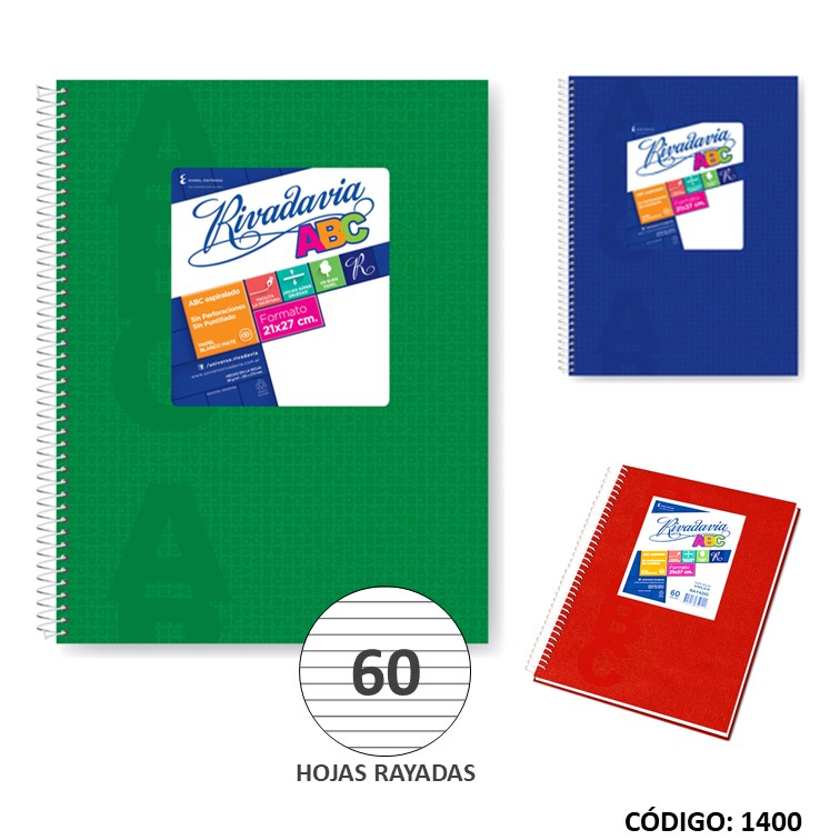 Cuaderno t/e abc 21x27 x60h. az/ro/ve