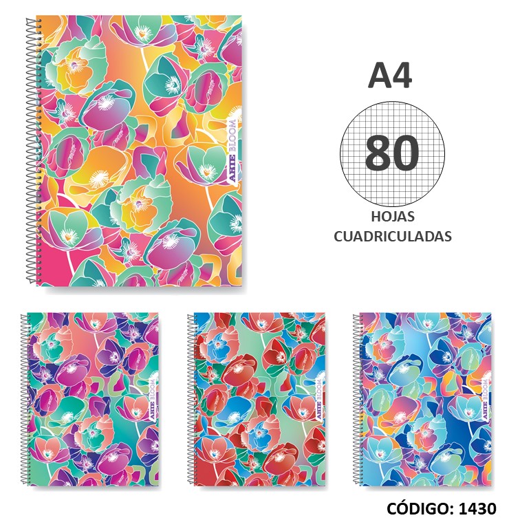 Cuaderno a4 semirig. arte bloom x80h