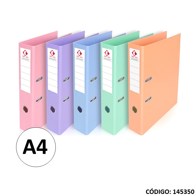 Registrador a4 pvc 75mm ""pastel""colores