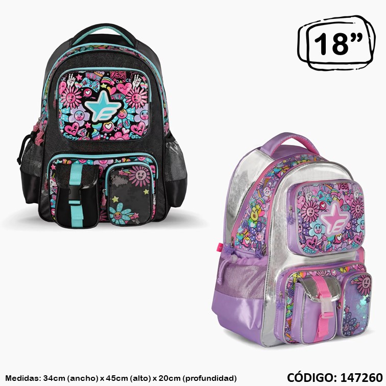 Mochila footy 18"" flowers f2183