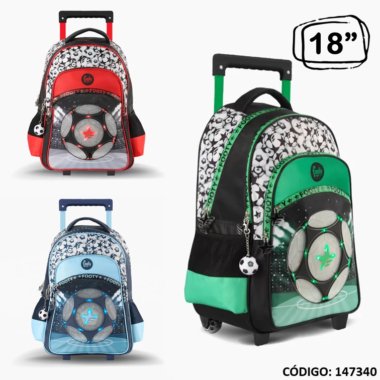 Mochila carro footy 18"" champions c/luz f2211