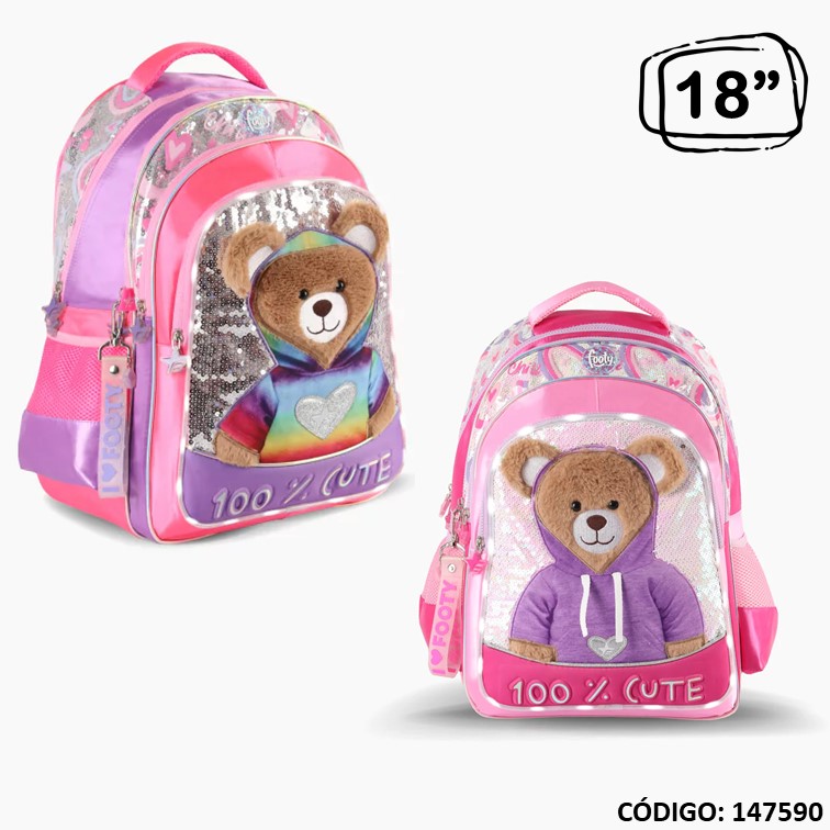 Mochila footy 18"" teddy c/luz f2133
