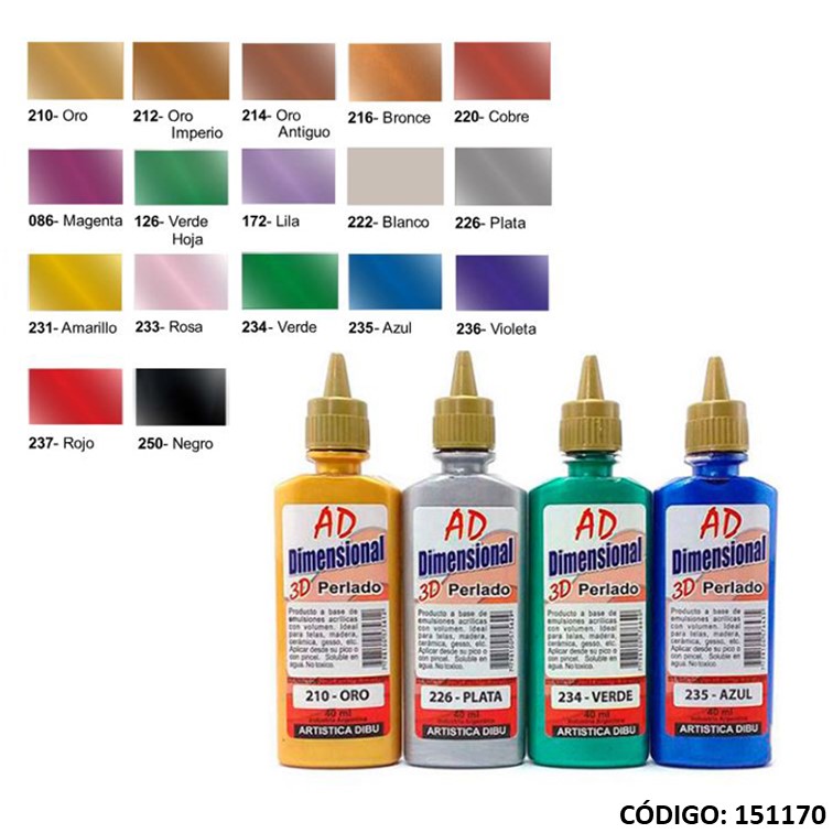 Artículo pint. dimensional 3d ad perlado 40ml. colores