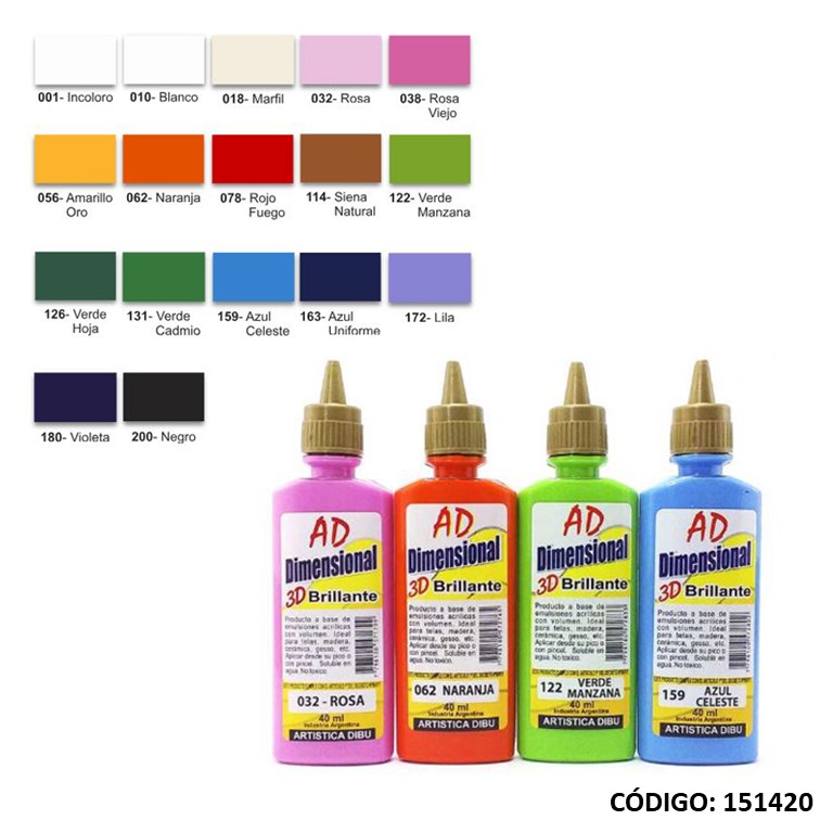 Artículo pint. dimensional 3d ad brillante 40ml. colores