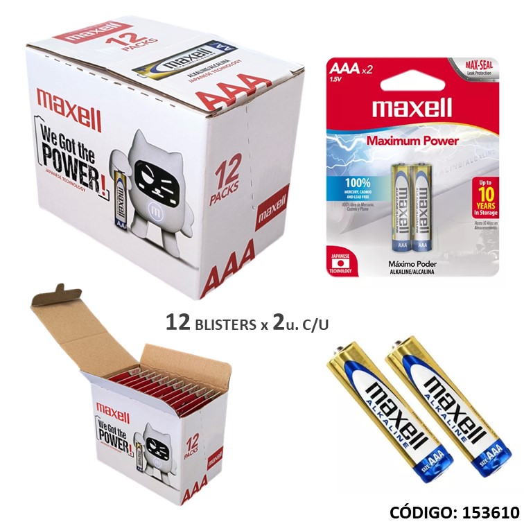 Pilas maxell aaa alkalina 12bl. {24u.}