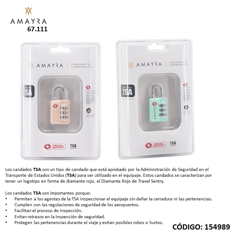 Candado amayra c/combinacion tsa 67.111