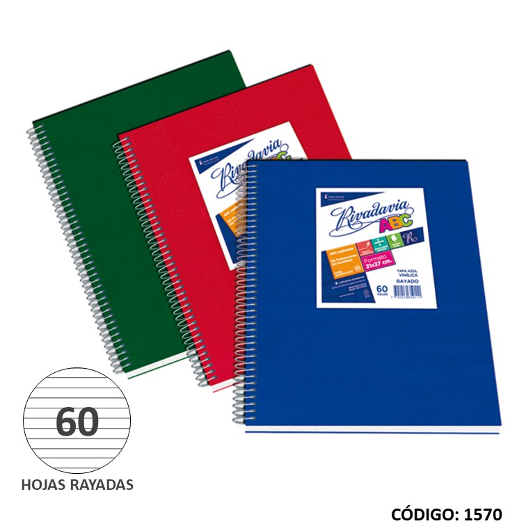 Cuaderno t/e abc 21x27 x60h. az/ro/ve