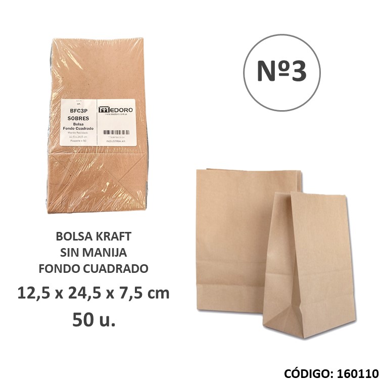 Bolsa kraft s/manija 12,5x24,5 nº3