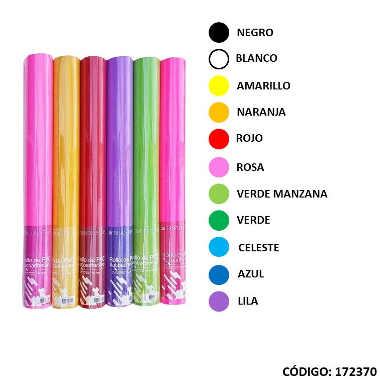 Rollo pvc adhesivo. 10m. liso color
