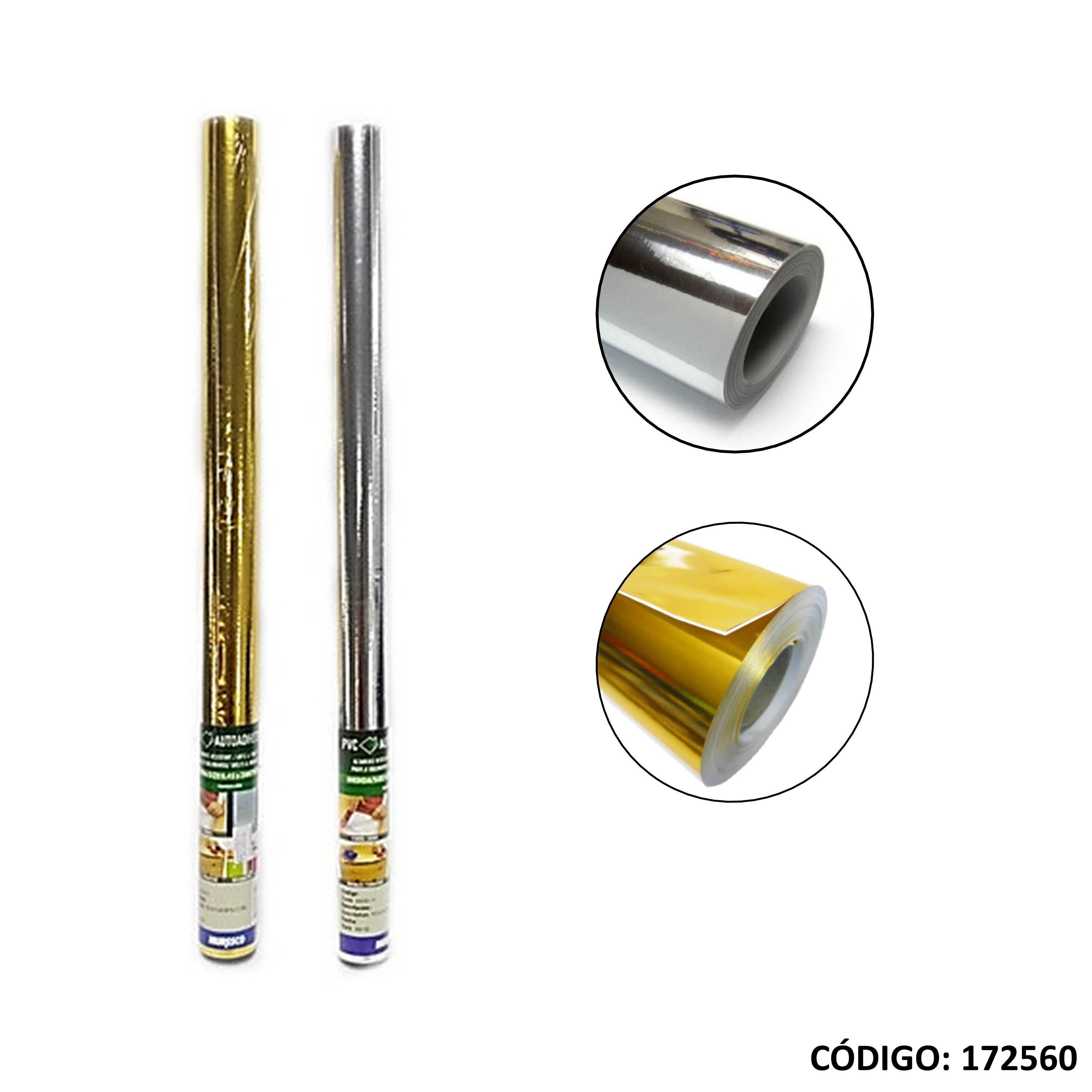 Rollo pvc adhesivo. 10m. metal oro/plata