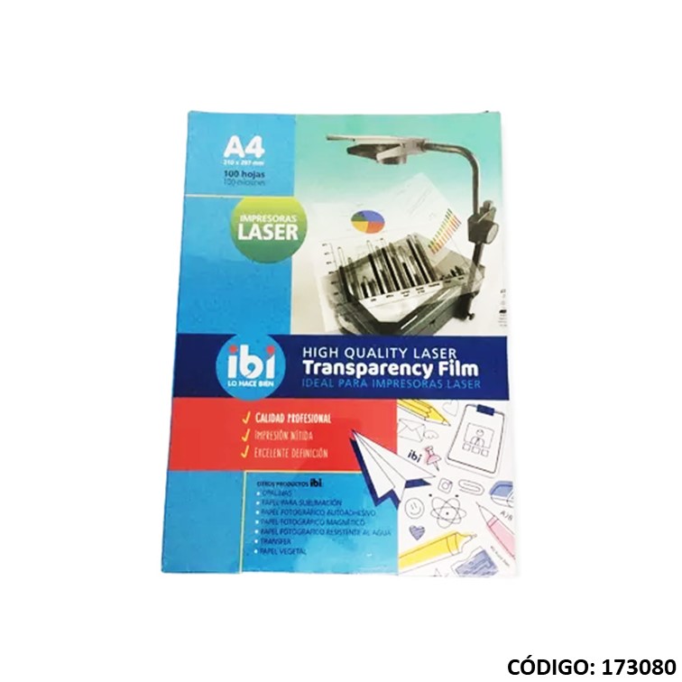 Lamina transparencia ibi a4 p/copia x100h