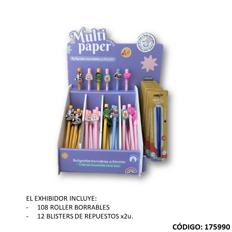 Exhibidor boligrafos borrables mp + repuesto. x12bl