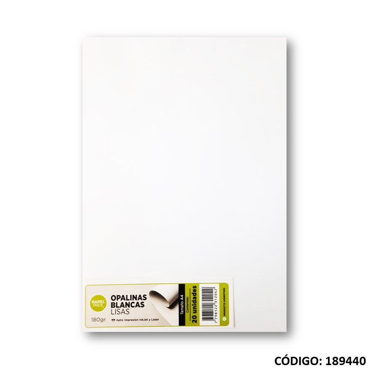 Papel e. opalina lisa a4 180 g x20h