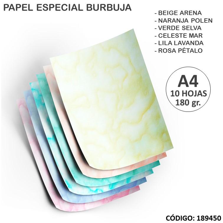 Papel e. rapel burbuja a4 180 g x10h. colores