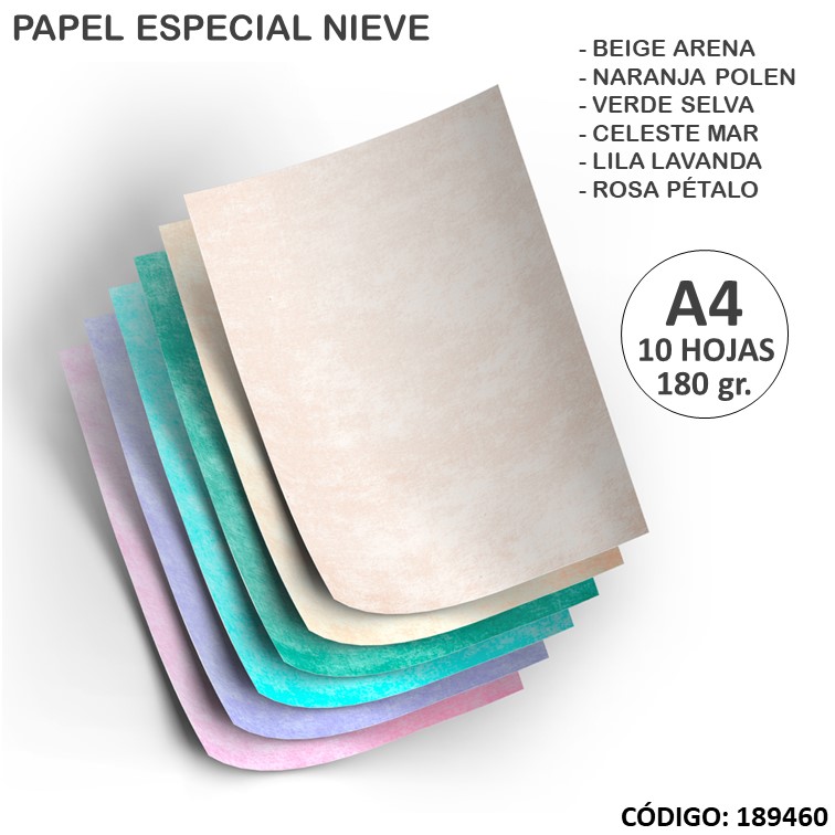 Papel e. rapel nieve a4 180 g x10h. colores