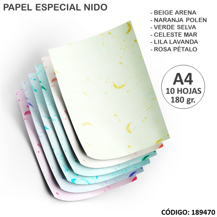 Papel e. rapel nido a4 180 g x10h. colores