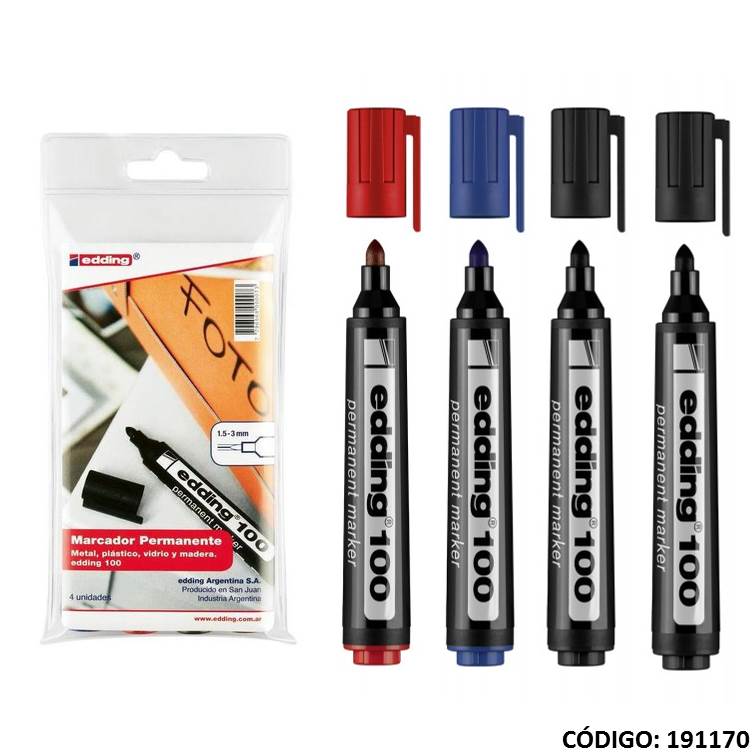 Marcador edding 100 permanente redondo 3+1 surtido
