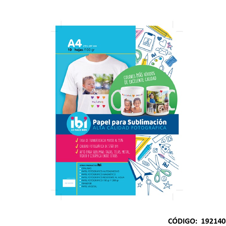 Papel e. ibi p/sublimar a4 100 g x10h