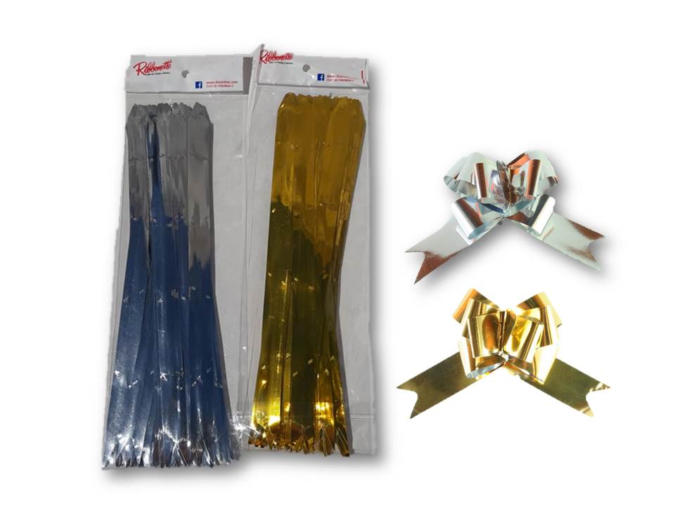 Moño ribbonette mini metal oro/plata