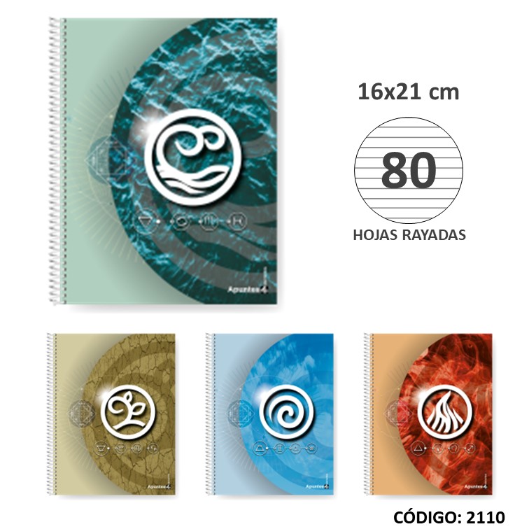 Cuaderno t/e 16x21 semirig. 4 elementos x80h