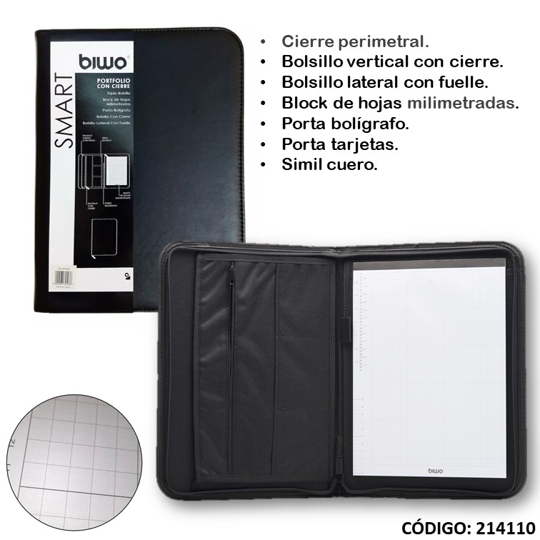 Carpeta oficio biwo con cierre y block b74703