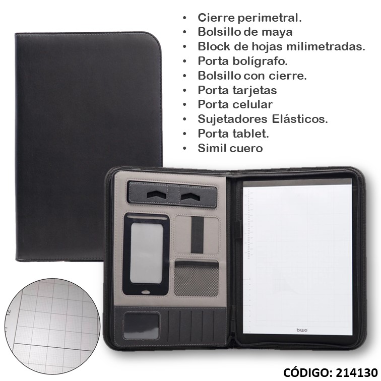 Carpeta oficio biwo con cierre y block b74810