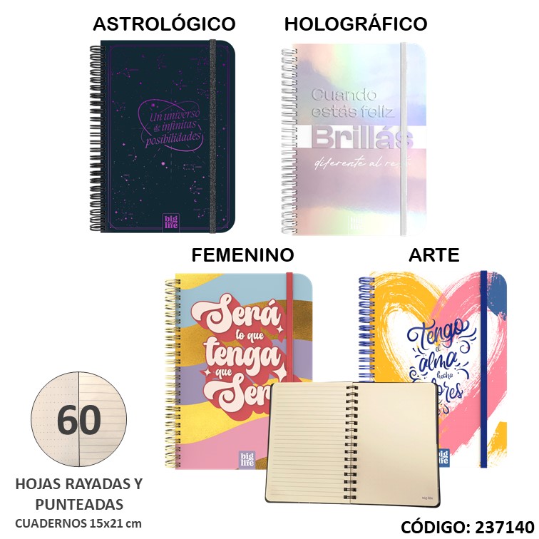 Cuaderno t/e big life 16x21 / bullet x60h. fant