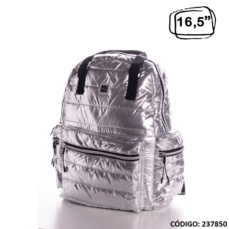 Mochila big life 16.5"" nylon puffer silver