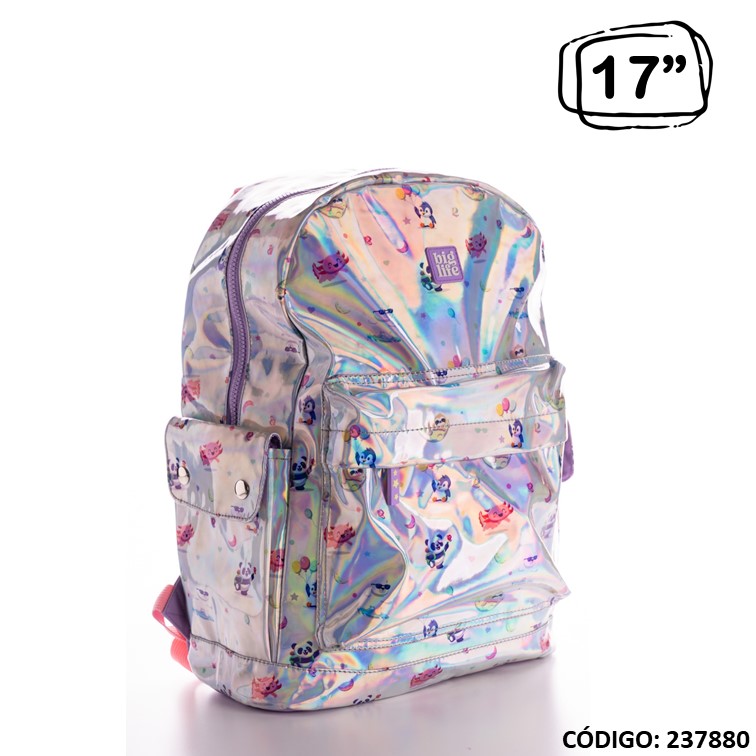 Mochila big life 17"" holografica silver