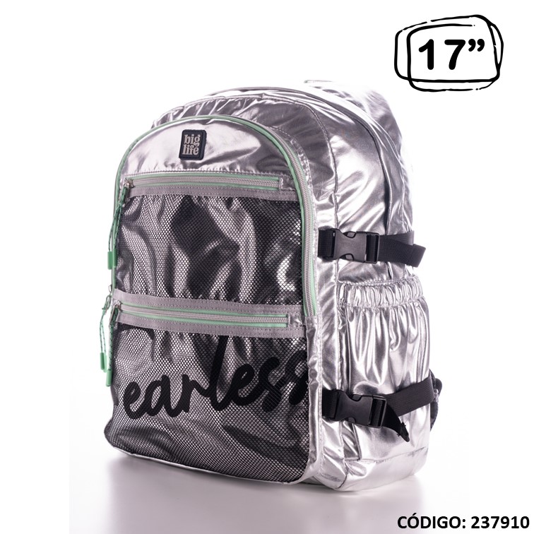 Mochila big life 17"" nylon fearless metalic