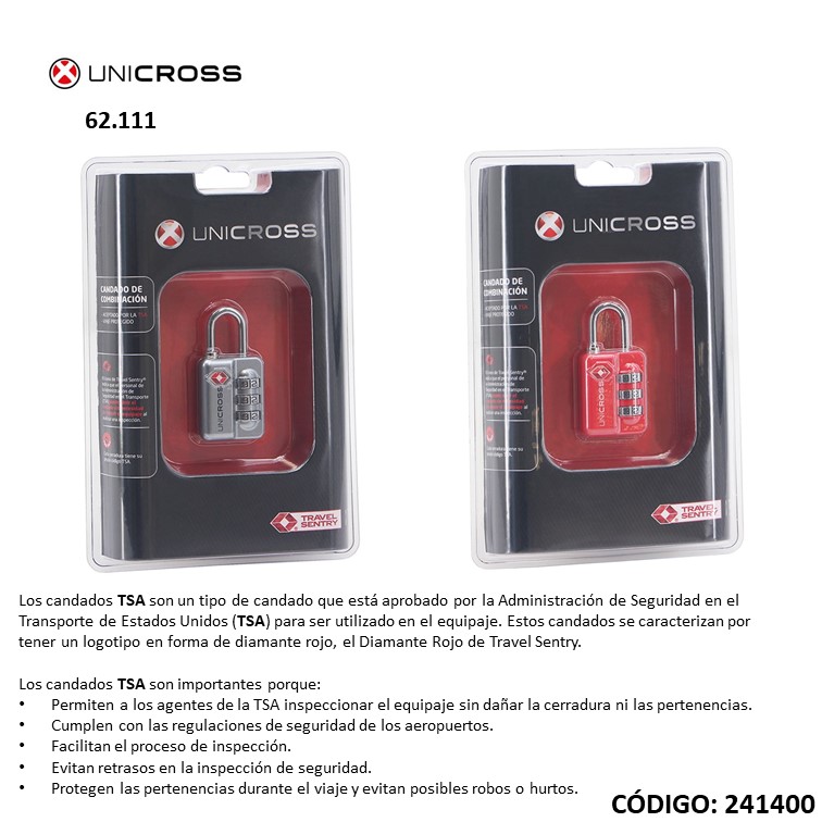 Candado unicross c/combinacion tsa 62.111