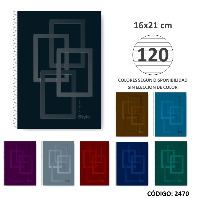 Cuaderno t/e 16x21 t/d m. apun. style x120h