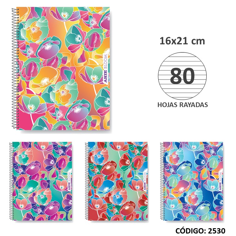 Cuaderno t/e 16x21 semirig. arte bloom x80h