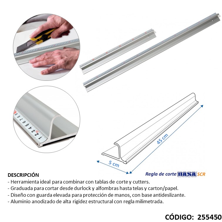 Regla de corte dasa metalica 45cm