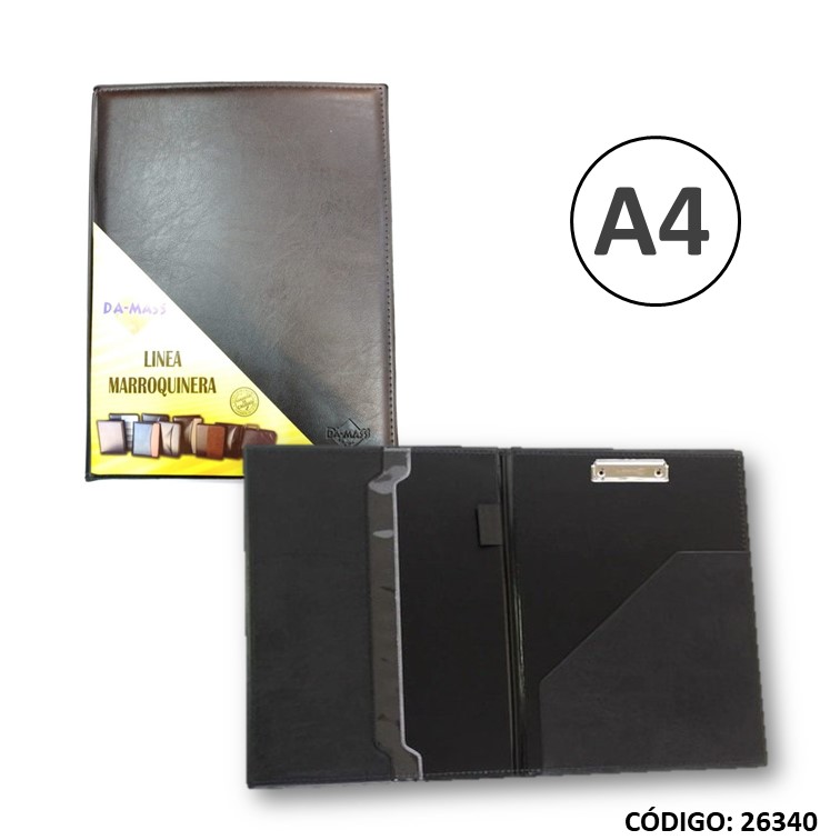 Carpeta damass a4 c/portablock cubierta de cuero sintético