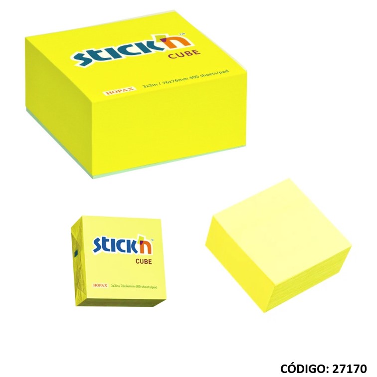 Nota-ad stickn 76x76mm. fluo amarillo x400h