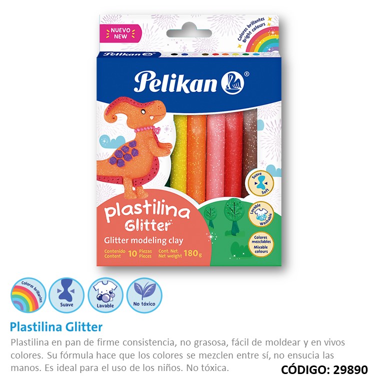 Plastilina pelikan con acabado glitter surtido 180 g