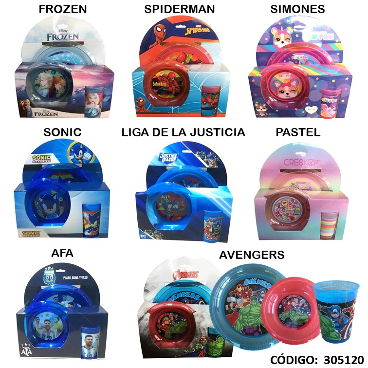 Set cresko plato+bowl+vaso licencia