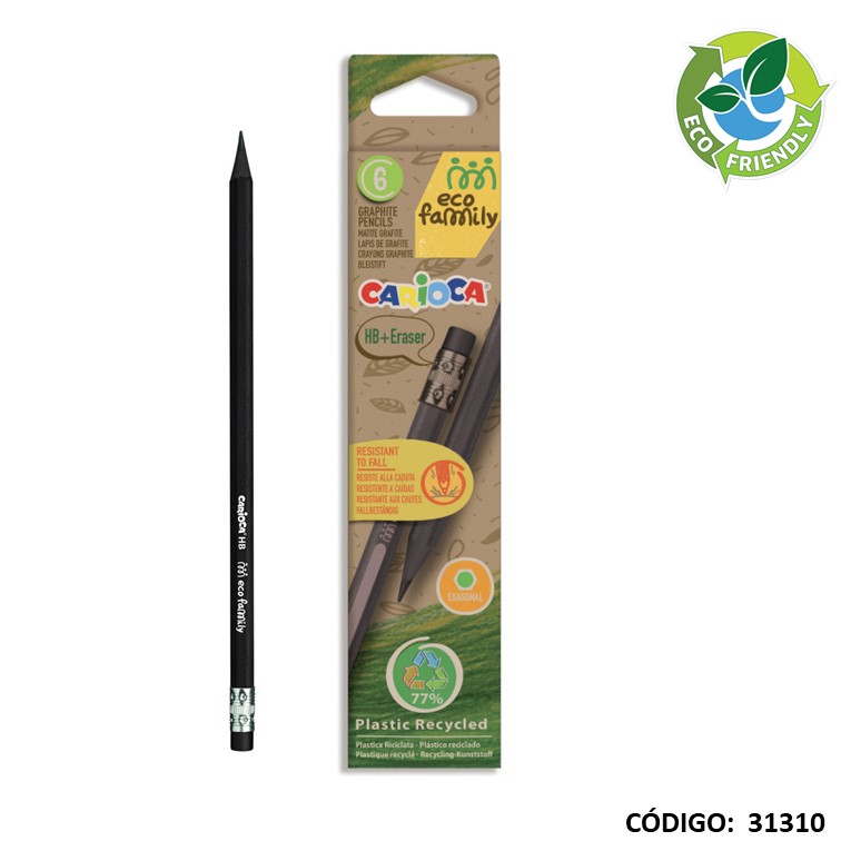 Lapiz grafito carioca hb c/goma eco family