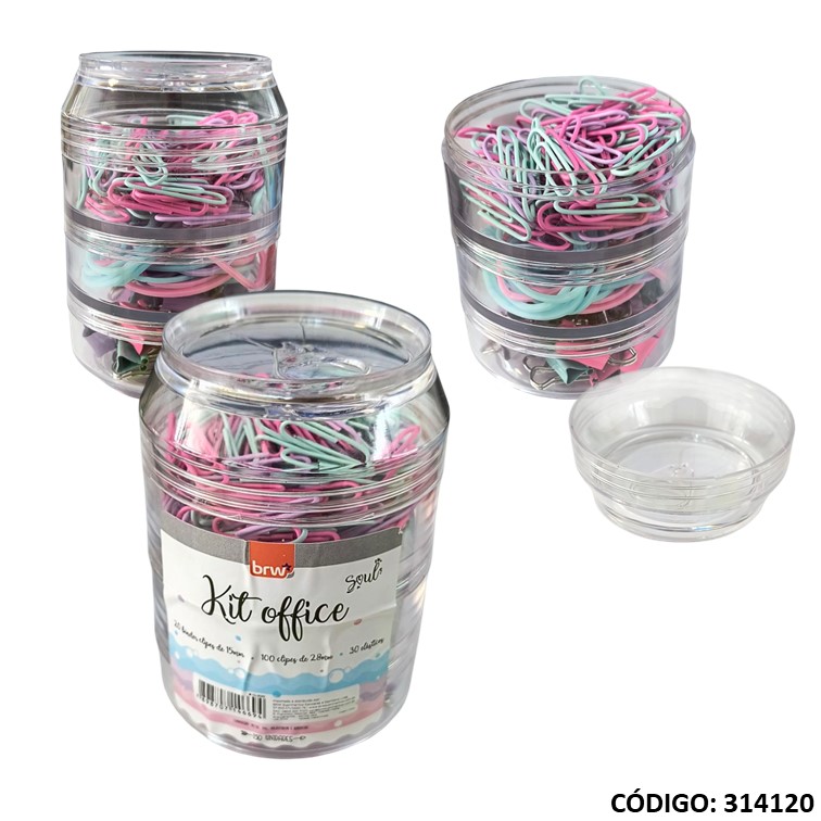 Fantasía kit oficina brw clips + bandas en lata