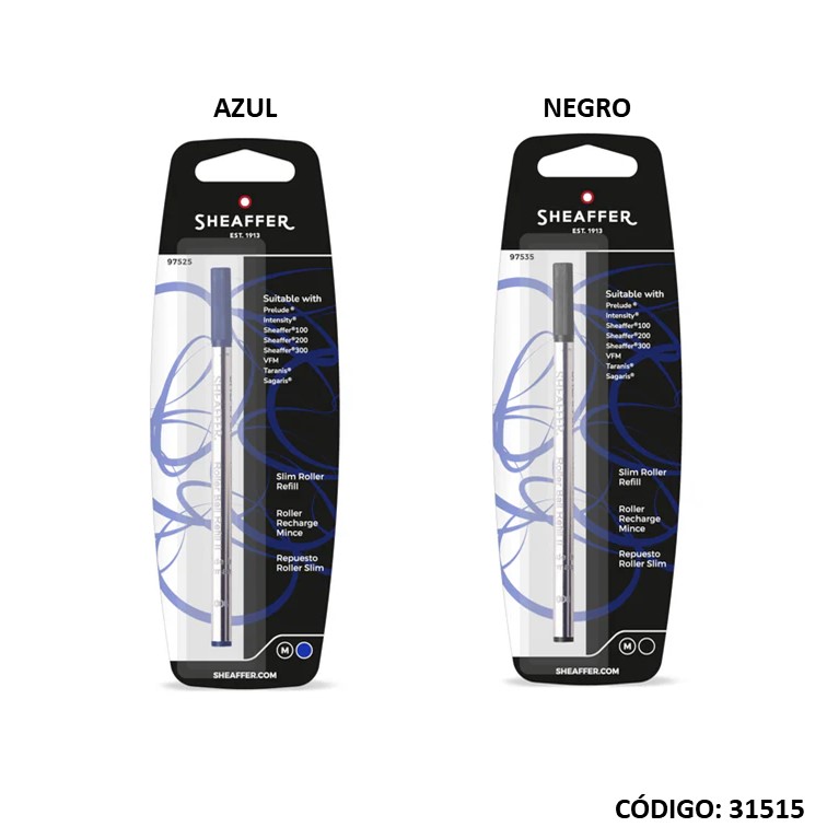 Tanque sheaffer p/roller medio az/ne