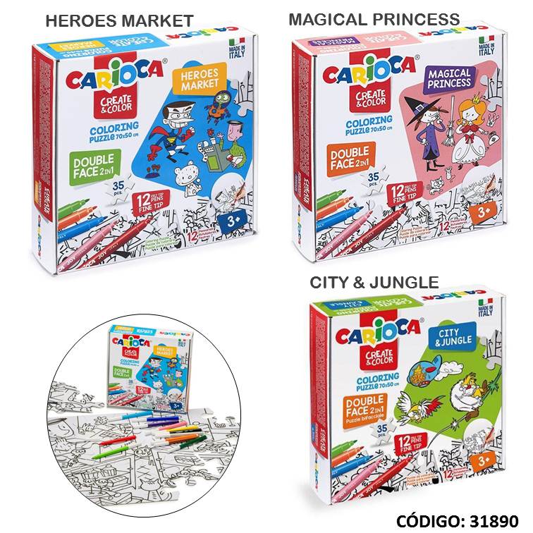 Set carioca puzzle p/colorear + 12 marcador