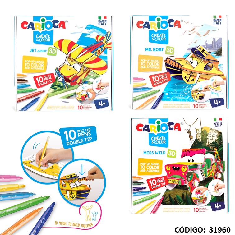Set carioca create y color 3d +10 marcador